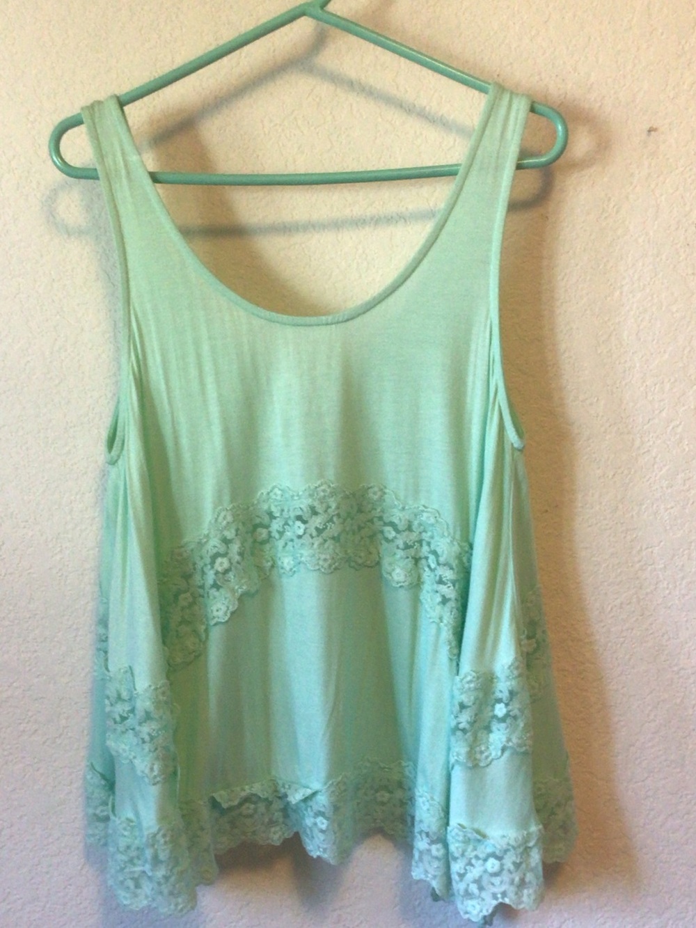 Womens Mint Green Lace-Trim Tank Top